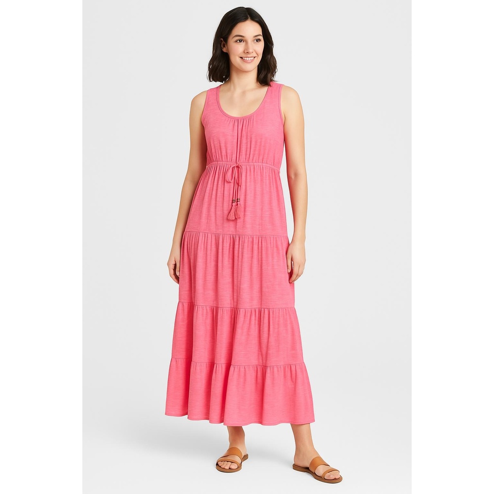 Knox Rose Dress Size Large Pink Maxi Tiered Sleeveless Drawstring Boho Style